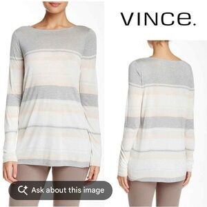 Vince Engineered Striped Boat Neck Long Sleeve Tee Women’s S
